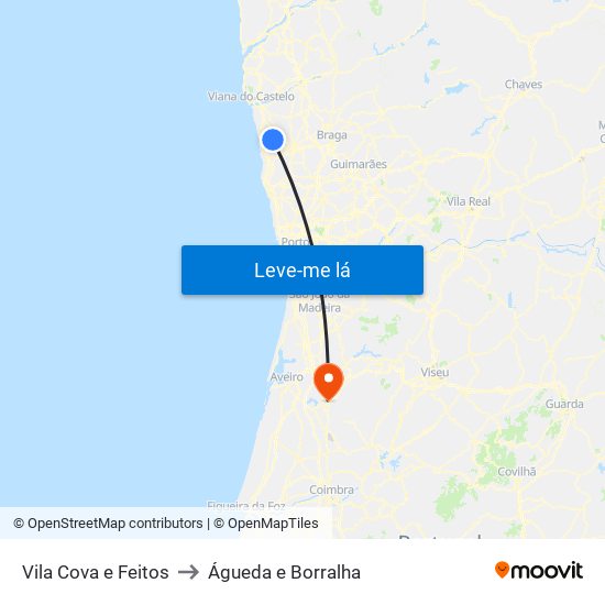 Vila Cova e Feitos to Águeda e Borralha map