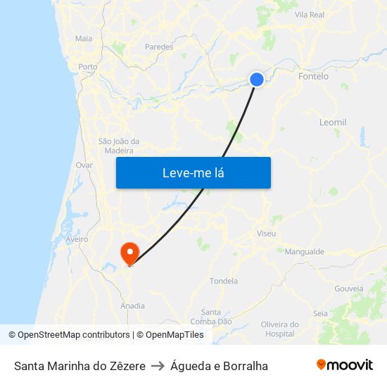 Santa Marinha do Zêzere to Águeda e Borralha map