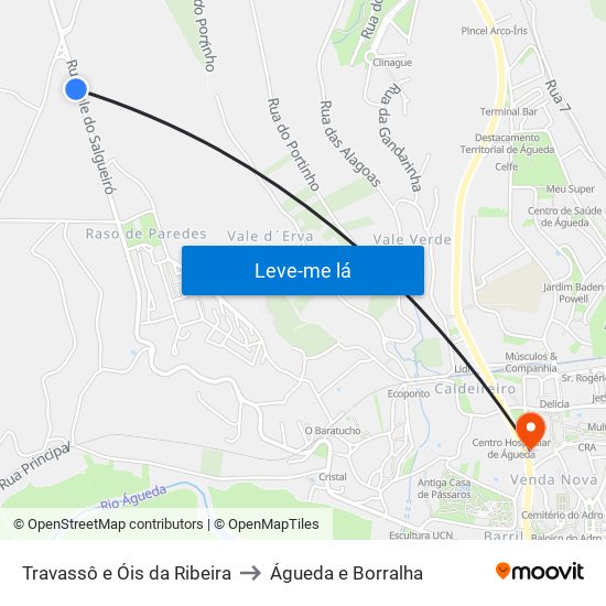 Travassô e Óis da Ribeira to Águeda e Borralha map