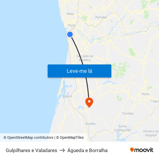 Gulpilhares e Valadares to Águeda e Borralha map