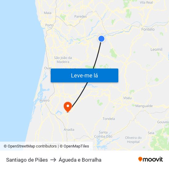 Santiago de Piães to Águeda e Borralha map