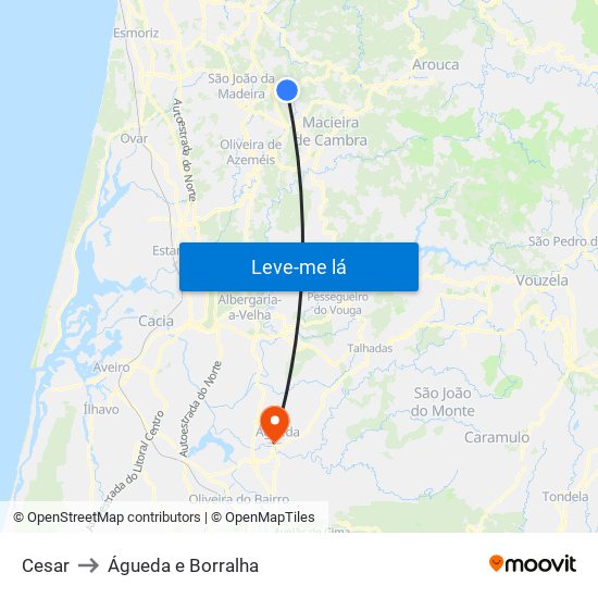 Cesar to Águeda e Borralha map