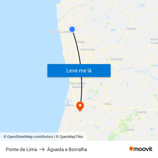 Ponte de Lima to Águeda e Borralha map