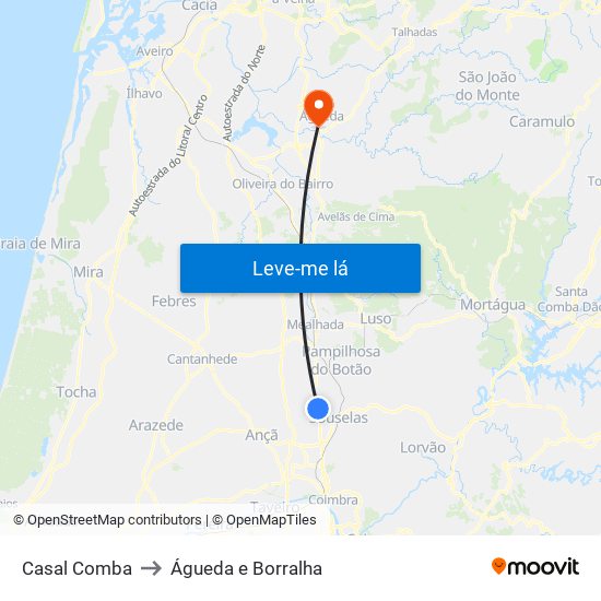 Casal Comba to Águeda e Borralha map