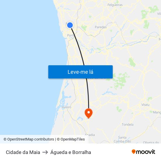 Cidade da Maia to Águeda e Borralha map