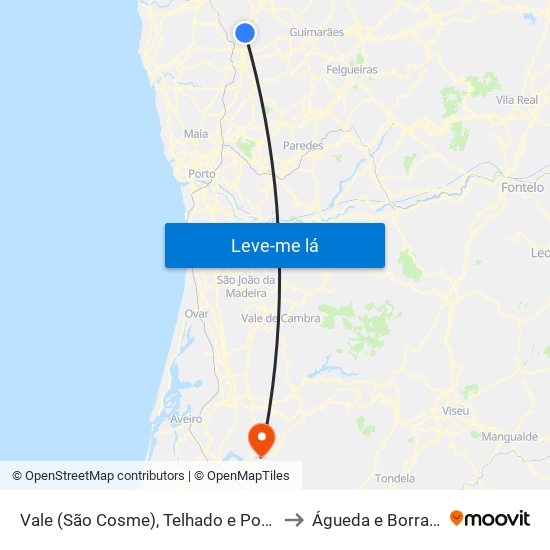 Vale (São Cosme), Telhado e Portela to Águeda e Borralha map