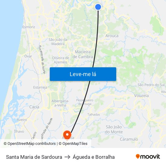 Santa Maria de Sardoura to Águeda e Borralha map