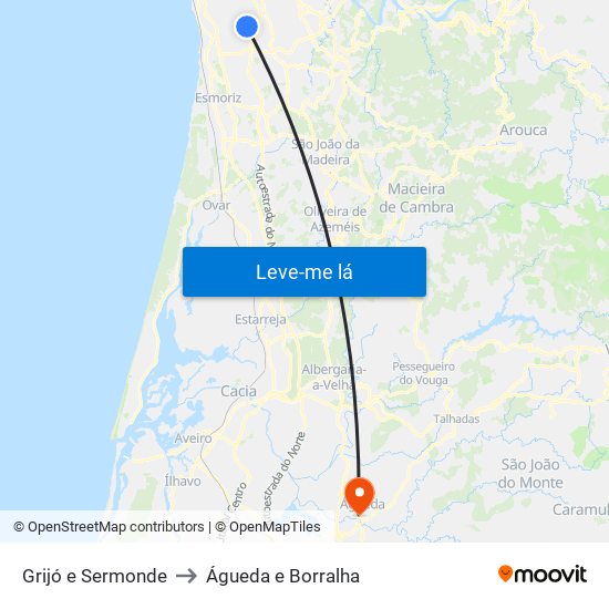 Grijó e Sermonde to Águeda e Borralha map