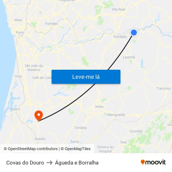 Covas do Douro to Águeda e Borralha map