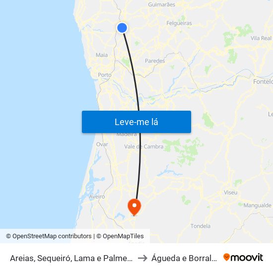 Areias, Sequeiró, Lama e Palmeira to Águeda e Borralha map