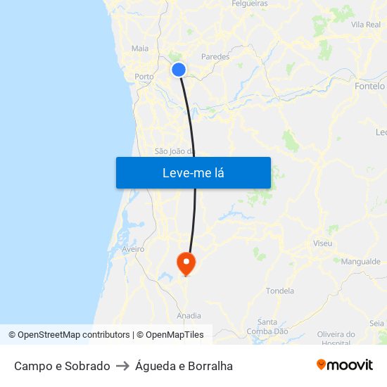 Campo e Sobrado to Águeda e Borralha map