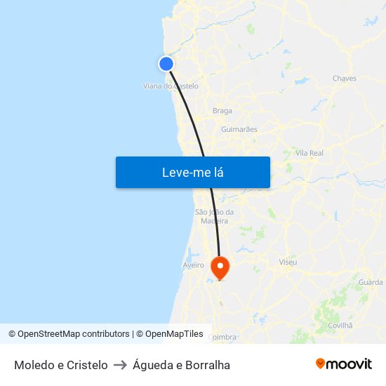 Moledo e Cristelo to Águeda e Borralha map