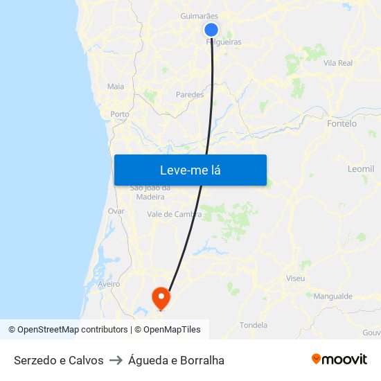 Serzedo e Calvos to Águeda e Borralha map