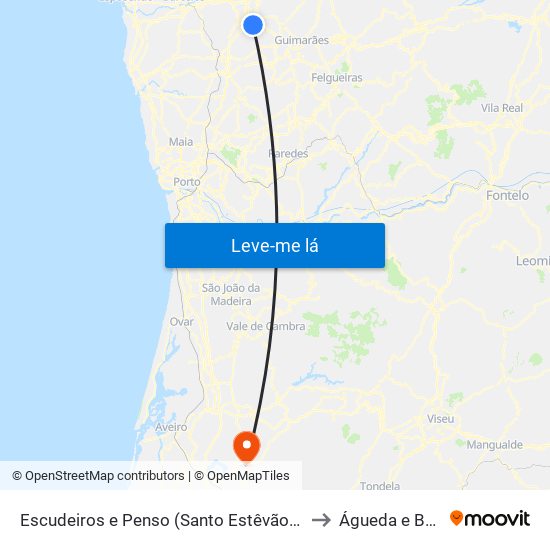 Escudeiros e Penso (Santo Estêvão e São Vicente) to Águeda e Borralha map
