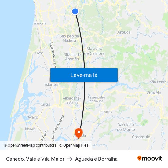 Canedo, Vale e Vila Maior to Águeda e Borralha map