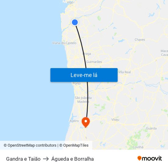 Gandra e Taião to Águeda e Borralha map