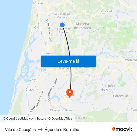 Vila de Cucujães to Águeda e Borralha map