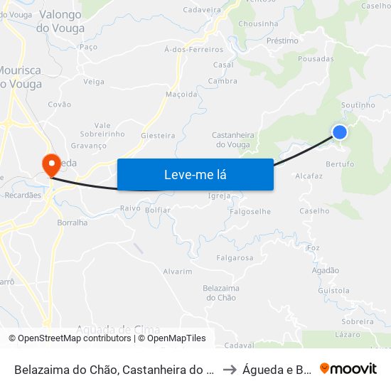 Belazaima do Chão, Castanheira do Vouga e Agadão to Águeda e Borralha map