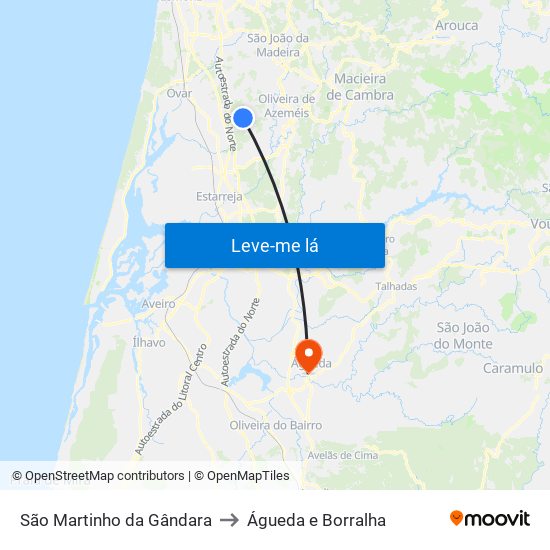 São Martinho da Gândara to Águeda e Borralha map