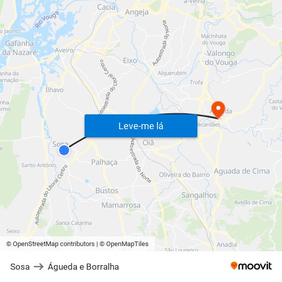 Sosa to Águeda e Borralha map