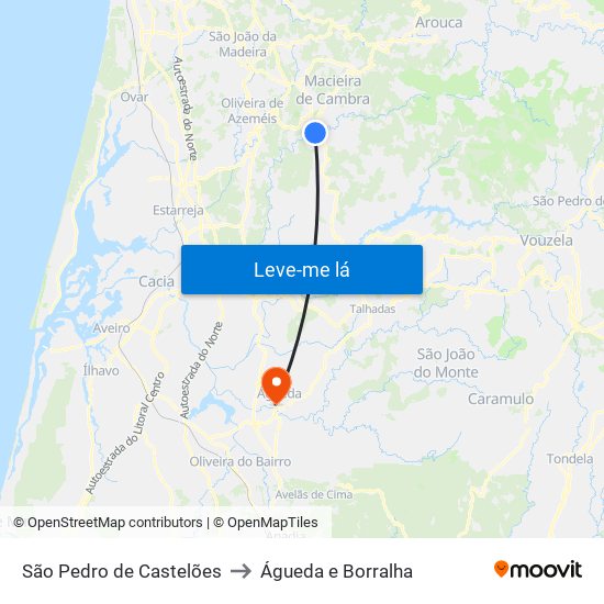 São Pedro de Castelões to Águeda e Borralha map