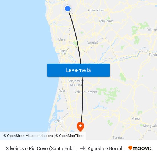 Silveiros e Rio Covo (Santa Eulália) to Águeda e Borralha map