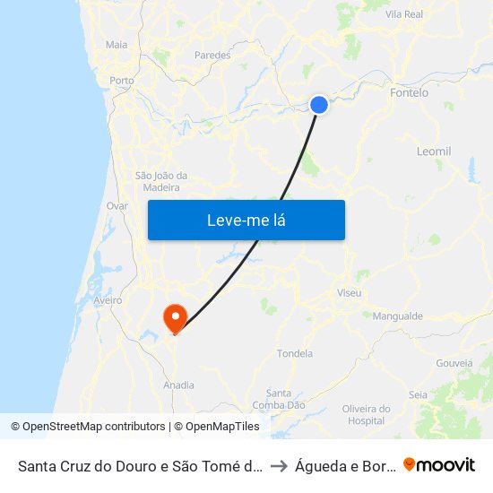 Santa Cruz do Douro e São Tomé de Covelas to Águeda e Borralha map