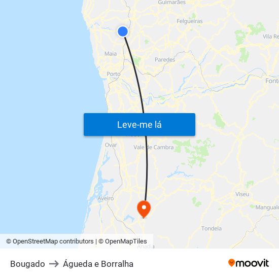 Bougado to Águeda e Borralha map