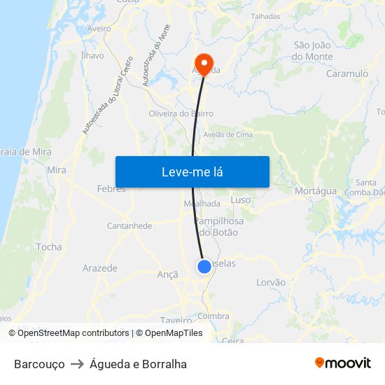 Barcouço to Águeda e Borralha map