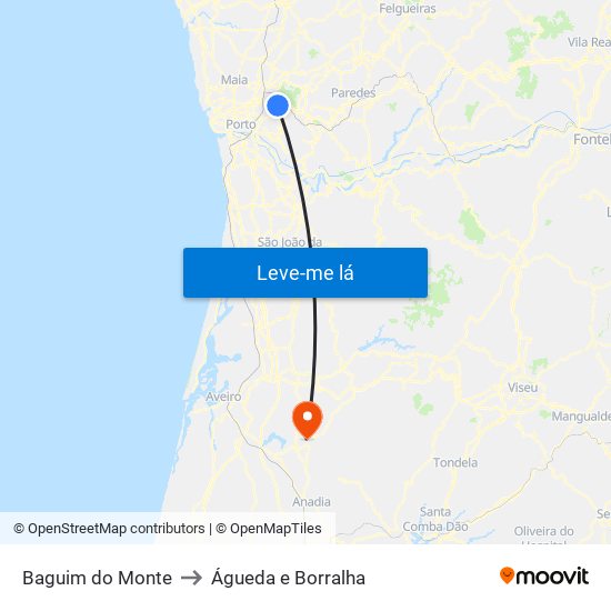 Baguim do Monte to Águeda e Borralha map