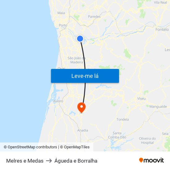 Melres e Medas to Águeda e Borralha map