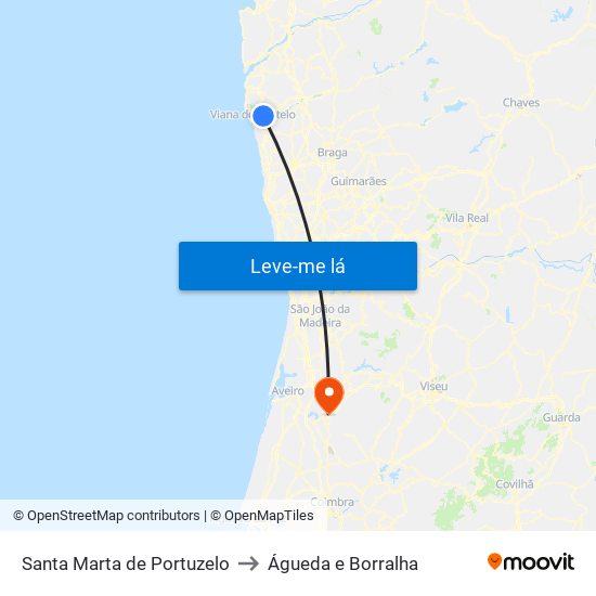 Santa Marta de Portuzelo to Águeda e Borralha map