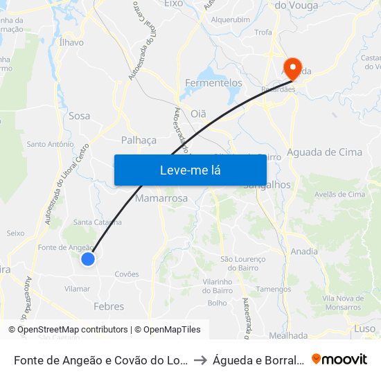 Fonte de Angeão e Covão do Lobo to Águeda e Borralha map