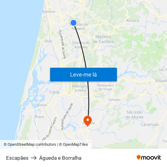 Escapães to Águeda e Borralha map
