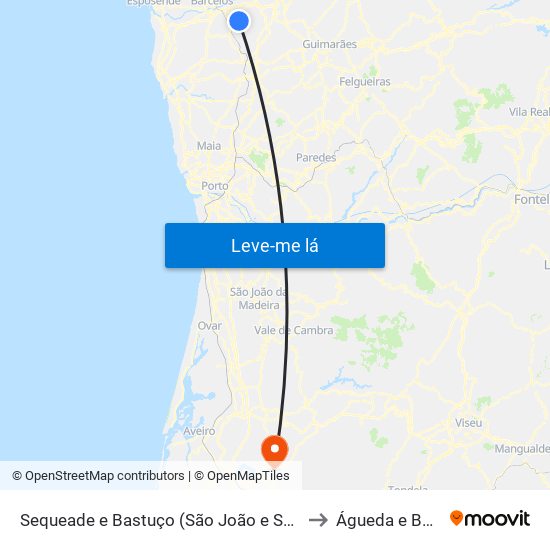 Sequeade e Bastuço (São João e Santo Estêvão) to Águeda e Borralha map