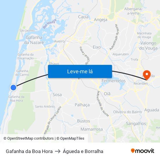 Gafanha da Boa Hora to Águeda e Borralha map