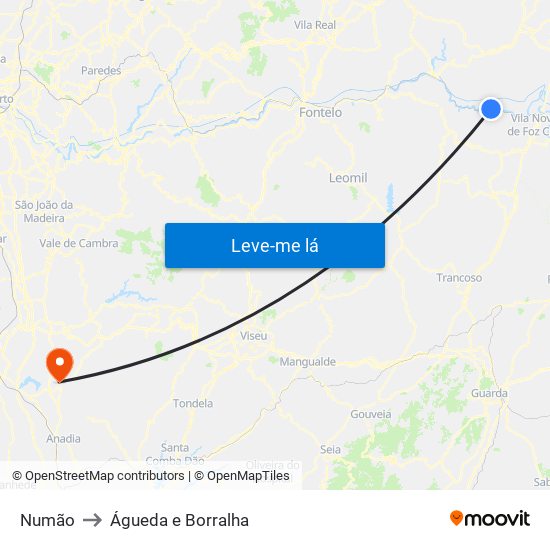 Numão to Águeda e Borralha map