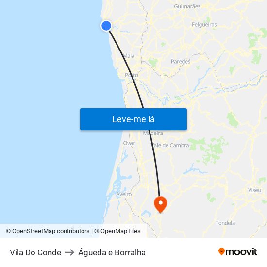 Vila Do Conde to Águeda e Borralha map