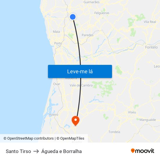 Santo Tirso to Águeda e Borralha map