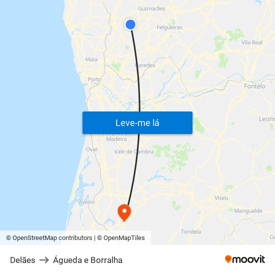 Delães to Águeda e Borralha map