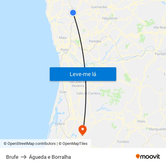 Brufe to Águeda e Borralha map