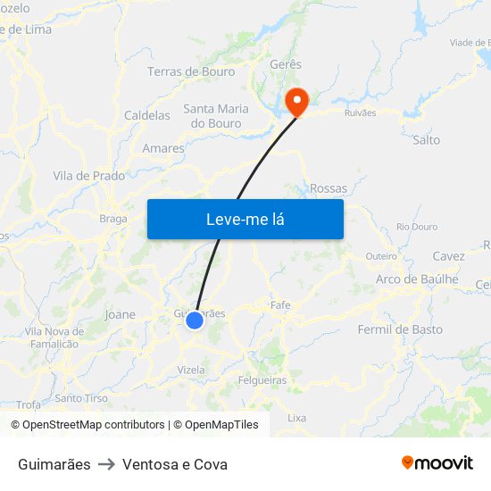 Guimarães to Ventosa e Cova map