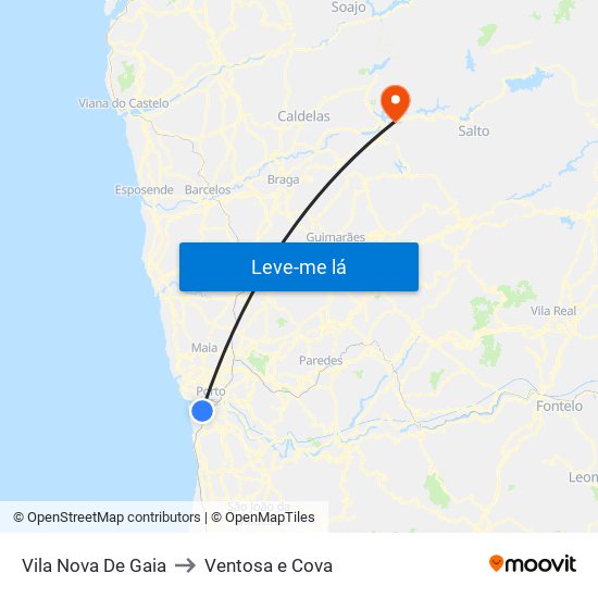 Vila Nova De Gaia to Ventosa e Cova map