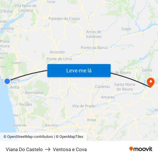 Viana Do Castelo to Ventosa e Cova map