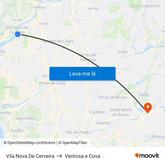 Vila Nova De Cerveira to Ventosa e Cova map