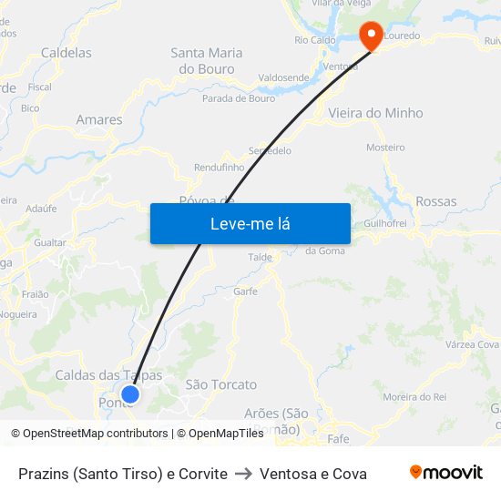 Prazins (Santo Tirso) e Corvite to Ventosa e Cova map