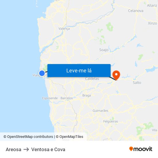 Areosa to Ventosa e Cova map