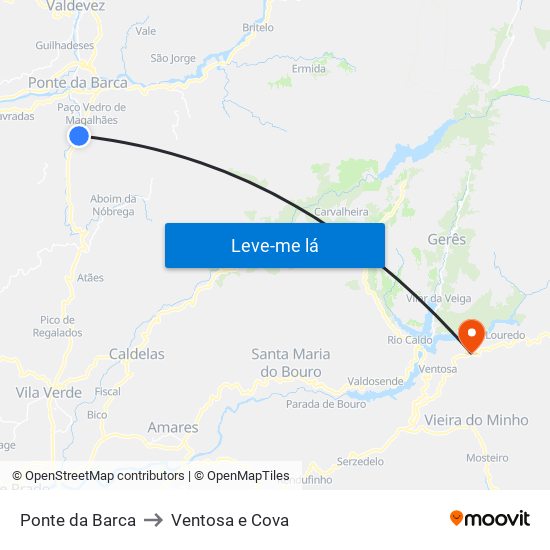 Ponte da Barca to Ventosa e Cova map