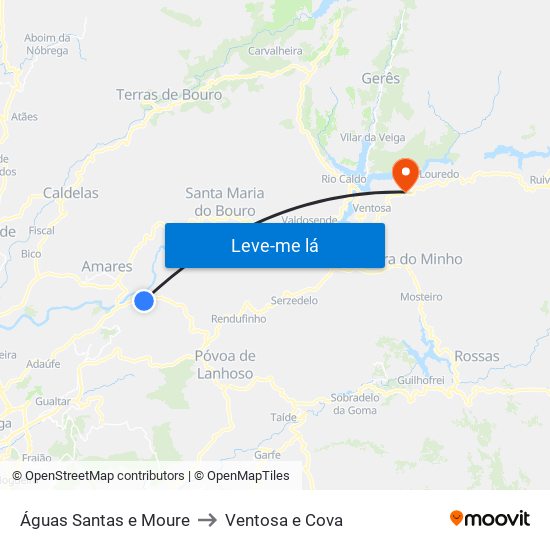 Águas Santas e Moure to Ventosa e Cova map