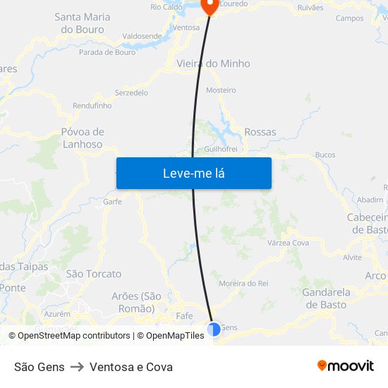 São Gens to Ventosa e Cova map